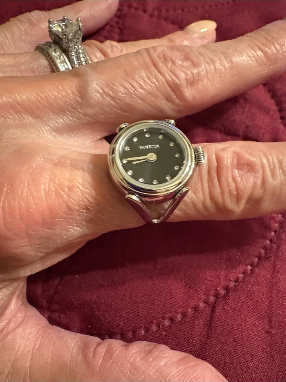 Adjustable Invicta Angel Ring Watch with Black Dial